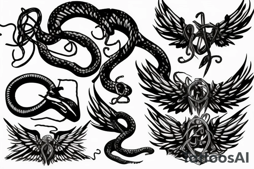 Snake with barbed wire and wings tattoo idea