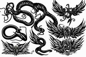 Snake with barbed wire and wings tattoo idea
