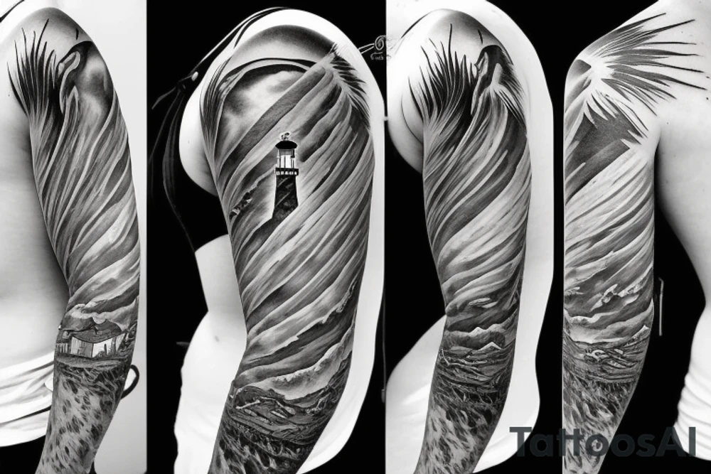 Lighthouse on stormy seas shining above the clouds tattoo idea Lighthouse on stormy seas shining above the clouds tattoo idea