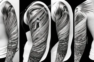 Lighthouse on stormy seas shining above the clouds tattoo idea