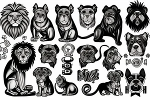 Lion, cross, monkey, Boston terrier, weights tattoo idea