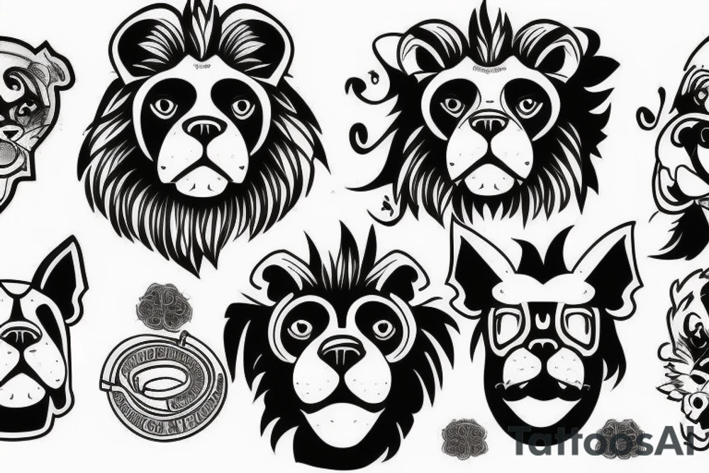 Lion, cross, monkey, Boston terrier, weights tattoo idea