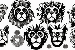 Lion, cross, monkey, Boston terrier, weights tattoo idea