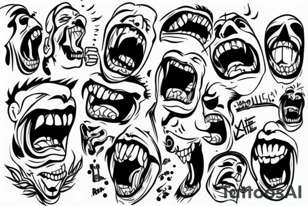 Man screaming while his head full of thoughts expolde. tattoo idea