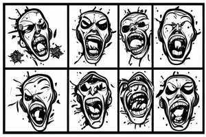 Man screaming while his head full of thoughts expolde. tattoo idea