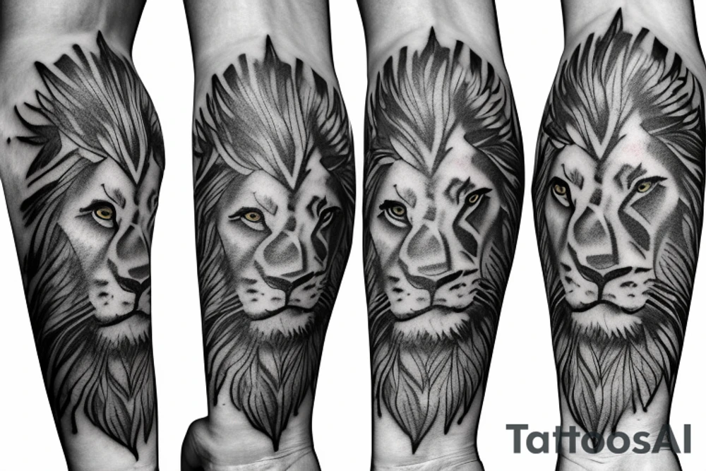 Lower sleeve with lion, cross, tattoo idea