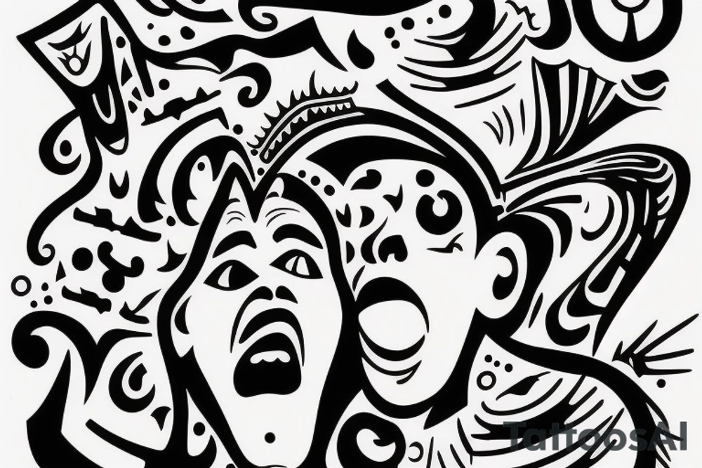 Man screaming while his head full of thoughts expolde. tattoo idea