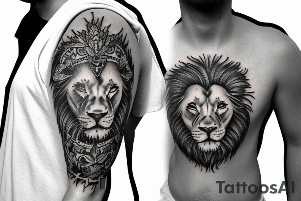 Lower sleeve with lion, cross, tattoo idea
