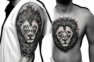 Lower sleeve with lion, cross, tattoo idea