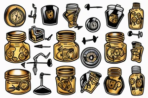 Jar with screws and golden lighting tattoo idea