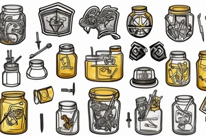 Jar with screws and golden lighting tattoo idea