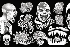Man screaming while his head full of thoughts expolde. tattoo idea