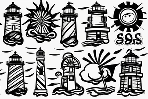 Lighthouse on stormy seas shining sun rays above the clouds tattoo idea