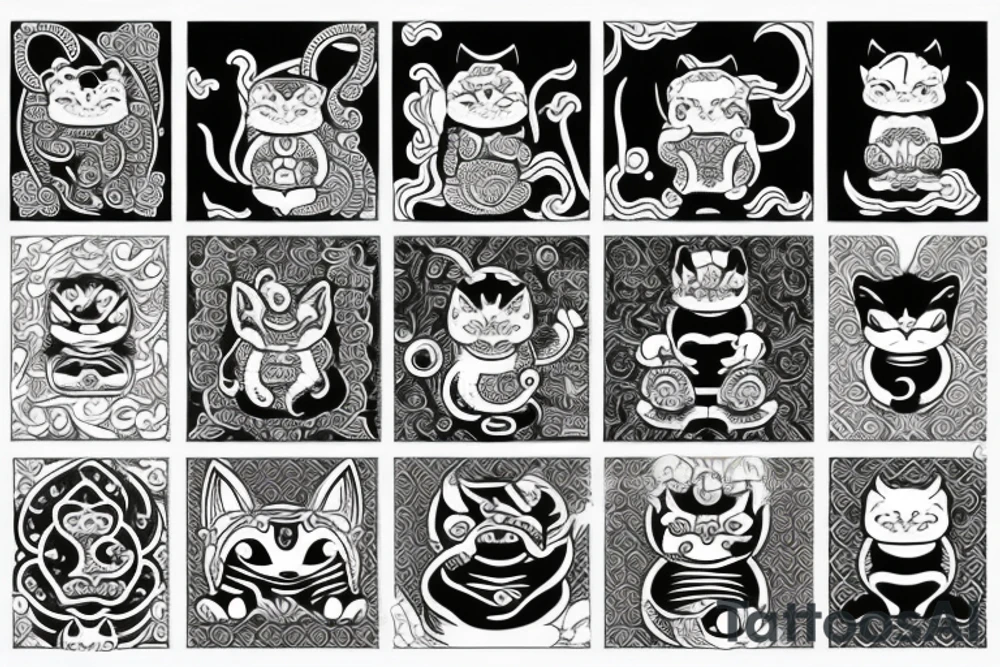 Demonic maneki neko tattoo idea