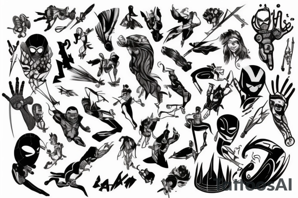 Cartoon  and marvel arm tattoo idea