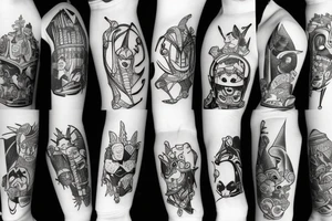Cartoon  and marvel arm tattoo idea