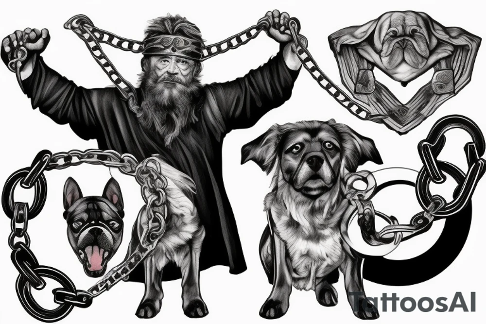 Odin holding two dogs on a chain tattoo idea