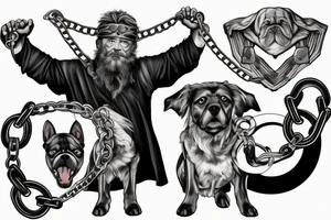 Odin holding two dogs on a chain tattoo idea