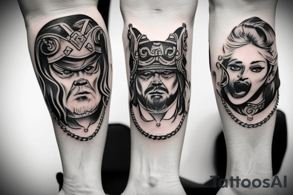 Odin holding two dogs on a chain tattoo idea