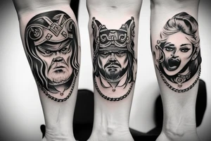 Odin holding two dogs on a chain tattoo idea