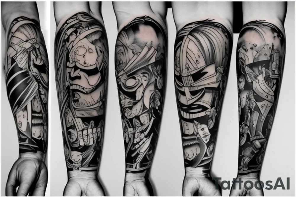 Cartoon  and marvel arm tattoo idea
