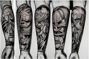 Cartoon  and marvel arm tattoo idea