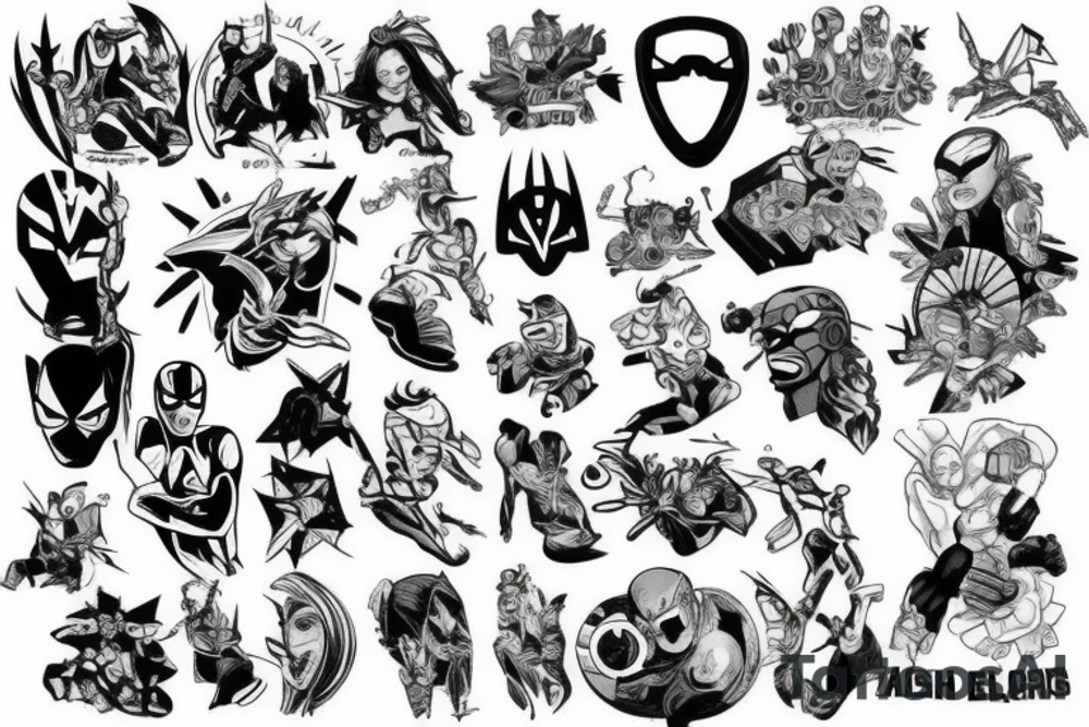 Cartoon  and marvel arm tattoo idea