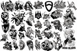 Cartoon  and marvel arm tattoo idea