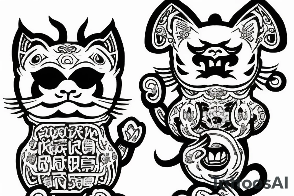 Demonic maneki neko from hell tattoo idea