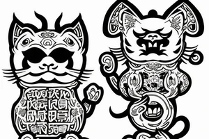 Demonic maneki neko from hell tattoo idea