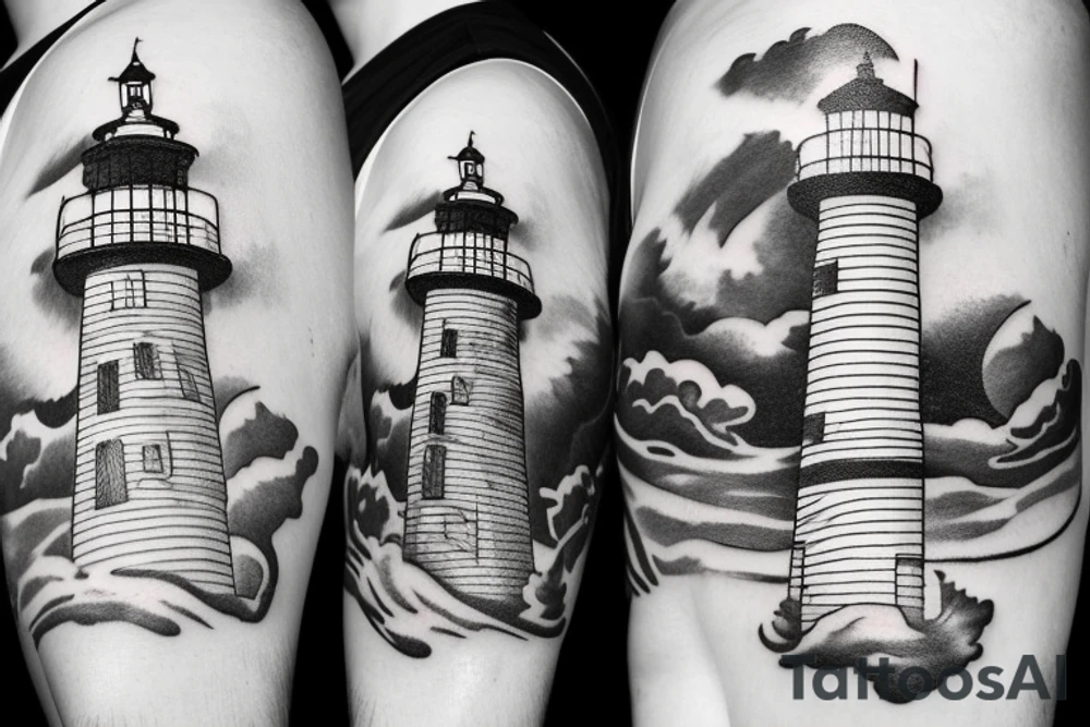 Lighthouse on stormy sun rays above the clouds tattoo idea Lighthouse on stormy sun rays above the clouds tattoo idea