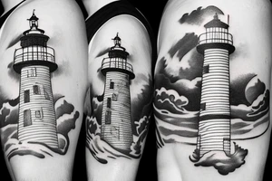 Lighthouse on stormy sun rays above the clouds tattoo idea