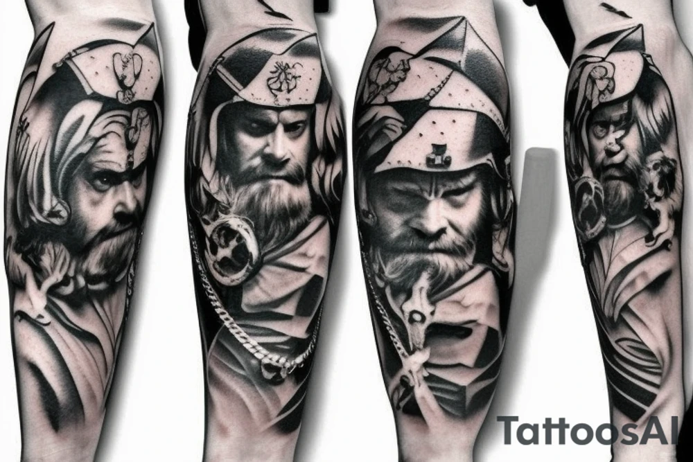 Odin holding two dogs on a chain tattoo idea