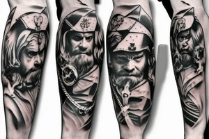 Odin holding two dogs on a chain tattoo idea