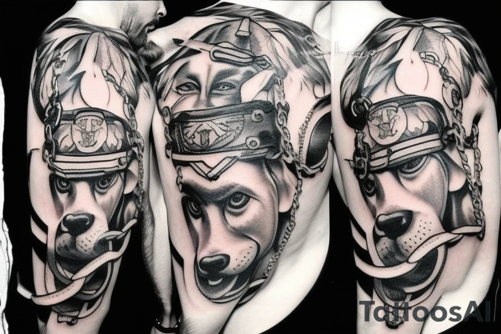 Odin holding two dogs on a chain tattoo idea