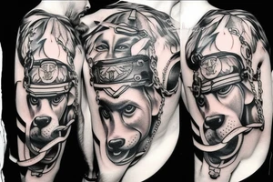 Odin holding two dogs on a chain tattoo idea