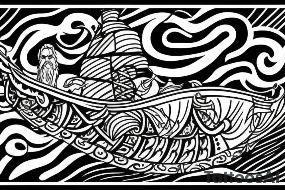 viking ship with the leader facing new land tattoo idea
