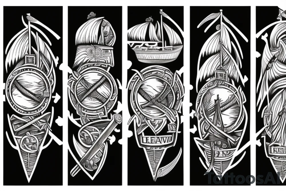 viking ship with the leader facing new land tattoo idea