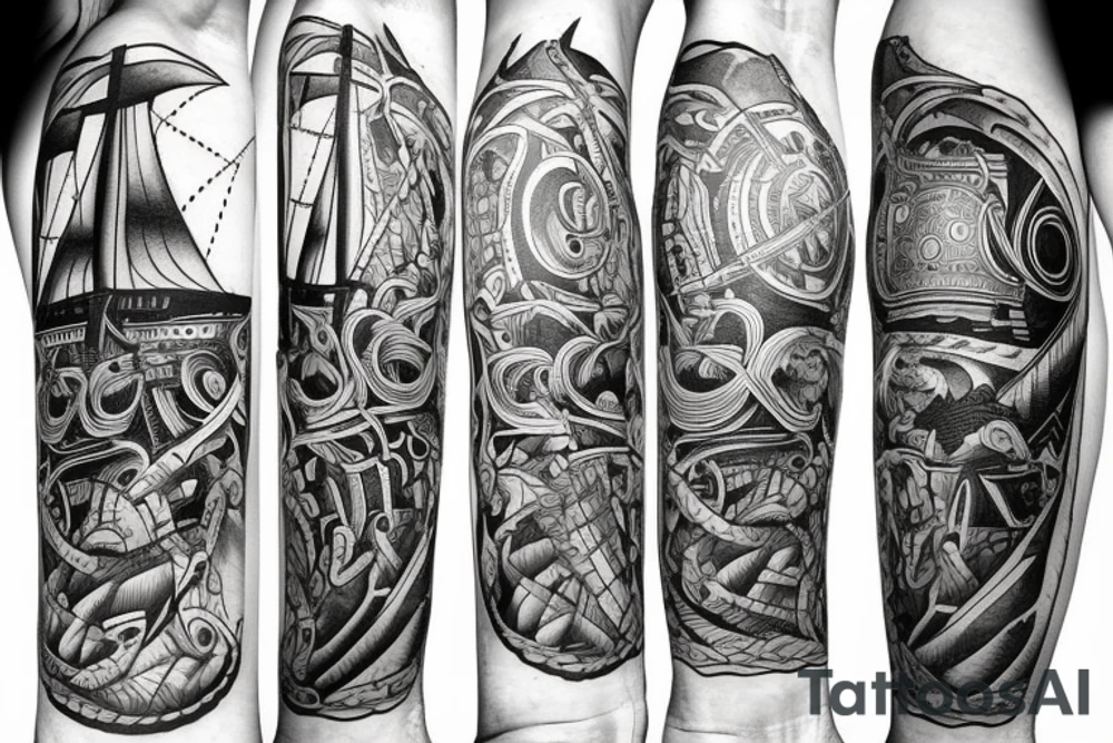 viking ship with the leader facing new land tattoo idea