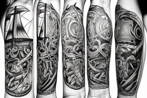 viking ship with the leader facing new land tattoo idea
