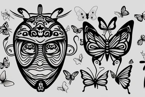 Japanese mask with knife and butterfly tattoo idea