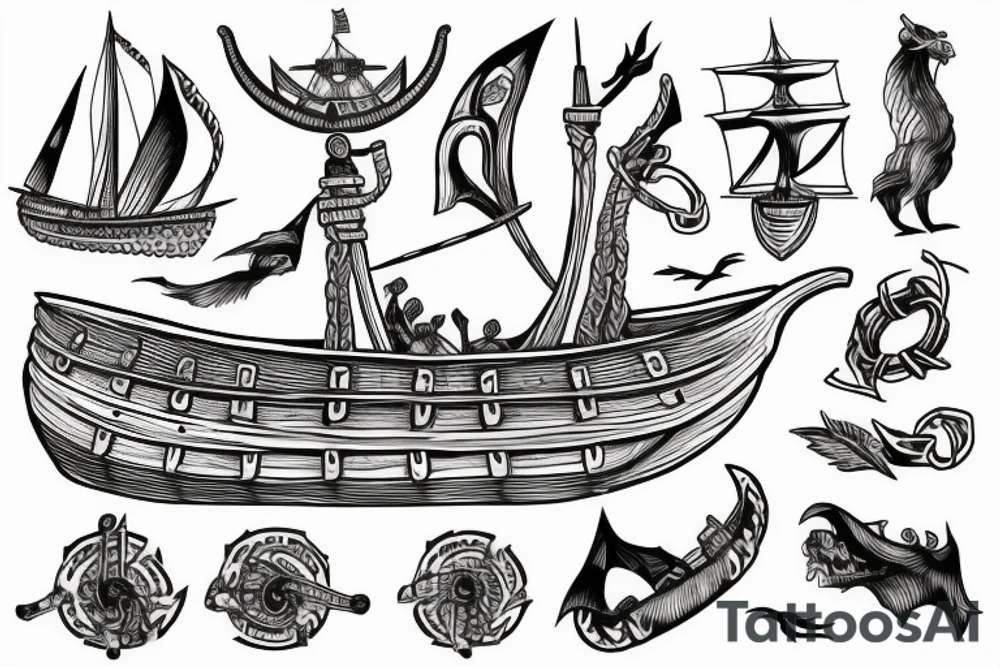 viking ship with the leader seeking to conquer new land tattoo idea