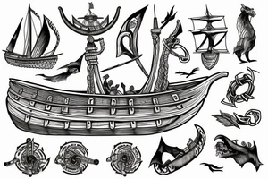 viking ship with the leader seeking to conquer new land tattoo idea