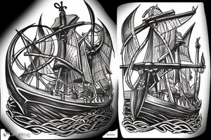 viking ship with the leader seeking to conquer new land tattoo idea