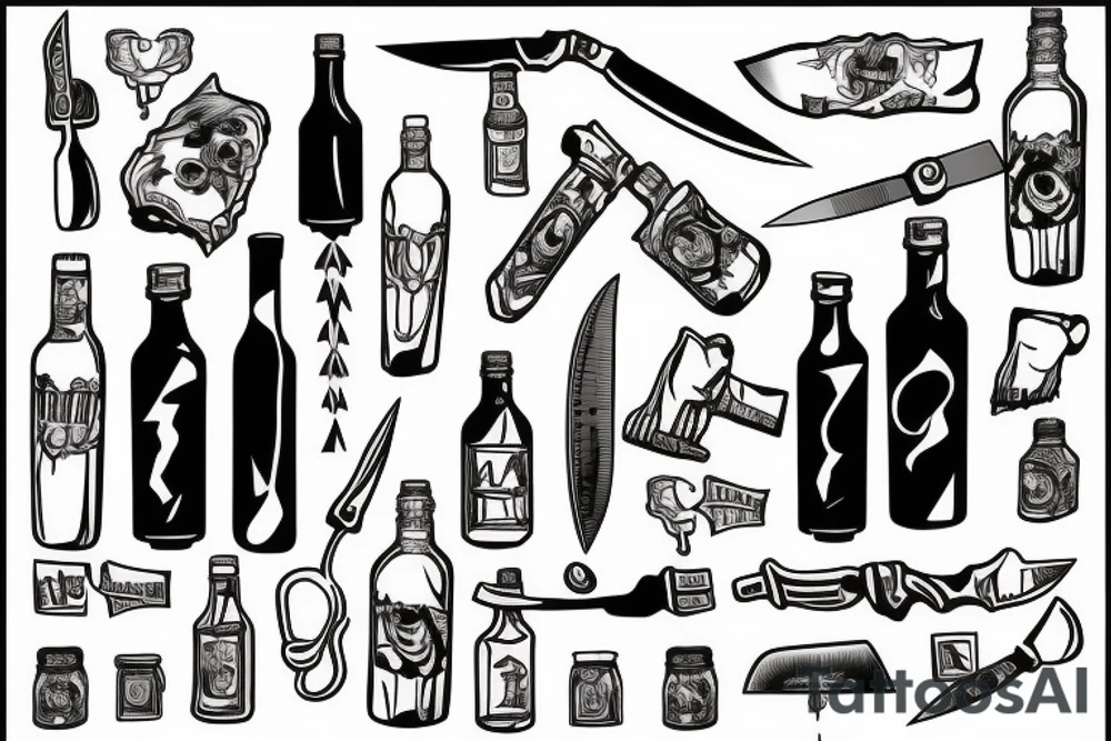 bottle and a knife tattoo idea