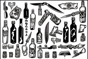 bottle and a knife tattoo idea