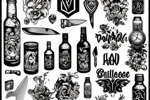 bottle and a knife tattoo idea