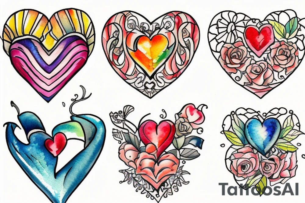 Four of the same hearts and a fifth different tattoo idea