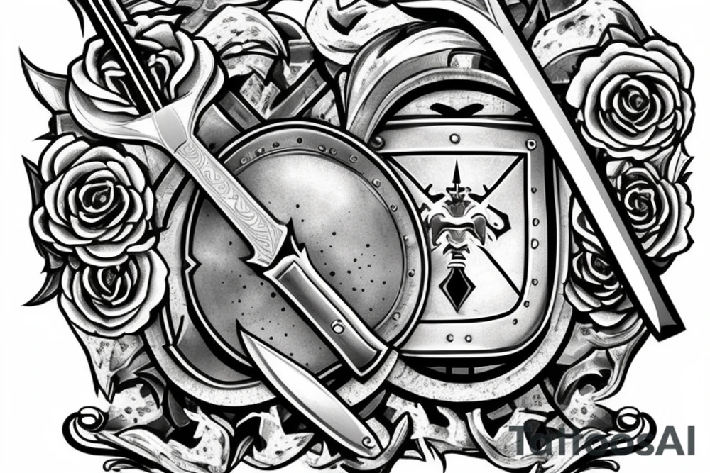 Sword behind shield and Rocks tattoo idea