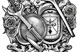 Sword behind shield and Rocks tattoo idea